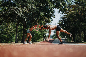 Active Duo Showcasing Athleticism and Vitality in Outdoor Sports Training