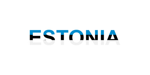Letters Estonia in the style of the country flag. Estonia word in national flag style.