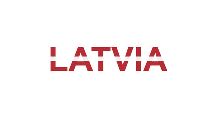 Letters Latvia in the style of the country flag. Latvia word in national flag style.