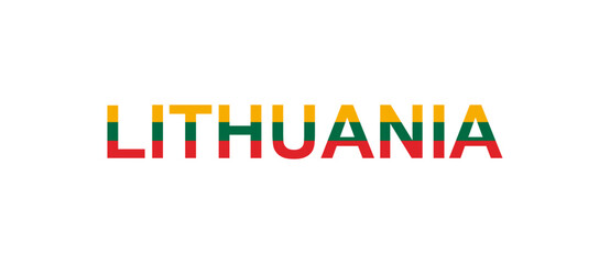 Letters Lithuania in the style of the country flag. Lithuania word in national flag style.