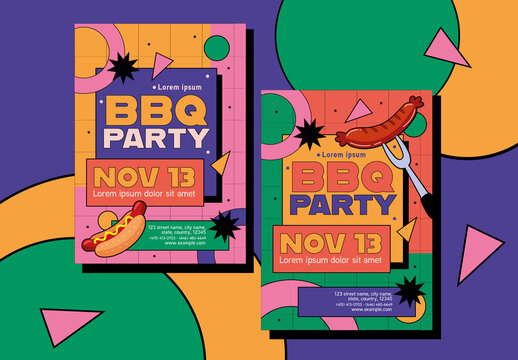 Colorful Geometric BBQ Party Invitation Poster Template