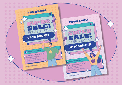 Pastel Aesthetic Super Sale Promotion Poster Template