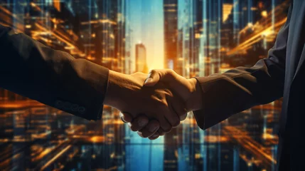 Deurstickers business partners - business people shaking hands, conclusion of a contract © CROCOTHERY