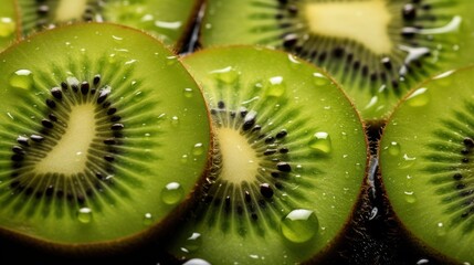 Close up, water drops on kiwi fruit, fresh fruit, healthy food