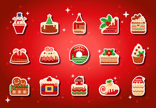 Red and White Christmas Dessert Sticker Set