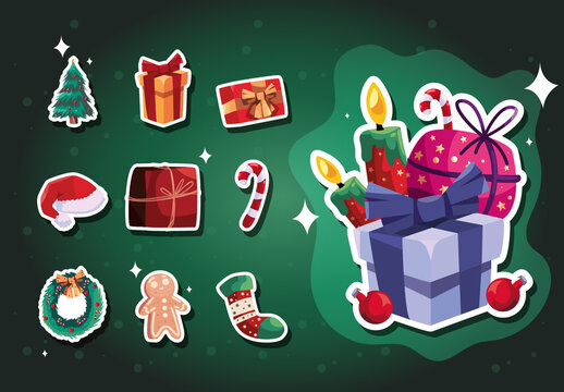 Festive Christmas Gift and Decorations Stickers Set