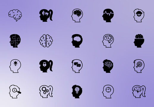 Black Mental Health and Brain Process Icons Set