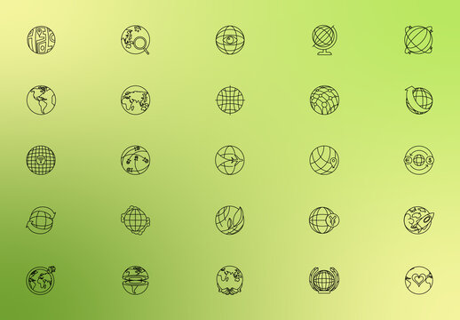 Green Global Earth Environment Icons Set