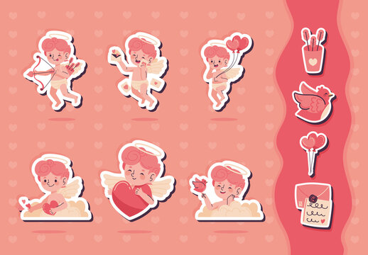Romantic Cupid Valentine's Day Stickers Set