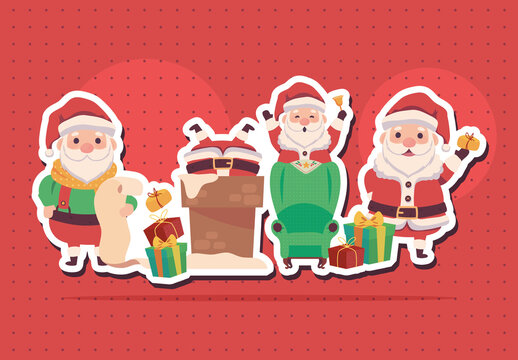 Festive Santa Claus Christmas Stickers Set