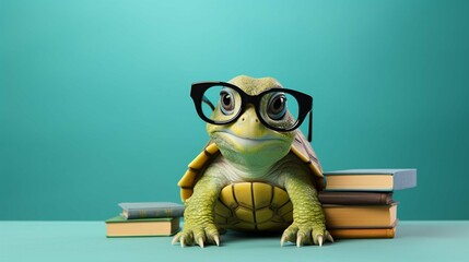 smiling turtle wearing glasses isolated abstract background 