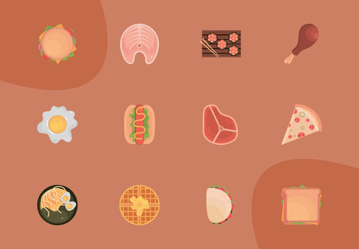 Delicious Food and Restaurant Icons Set