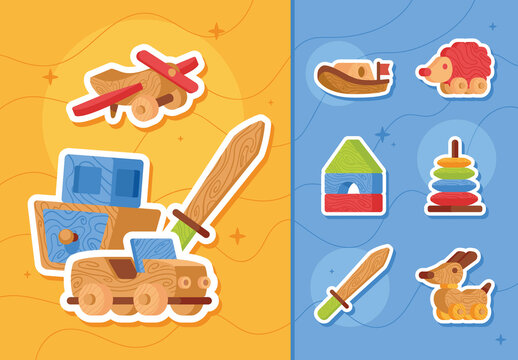 Colorful Wooden Toy Stickers Set for Kids