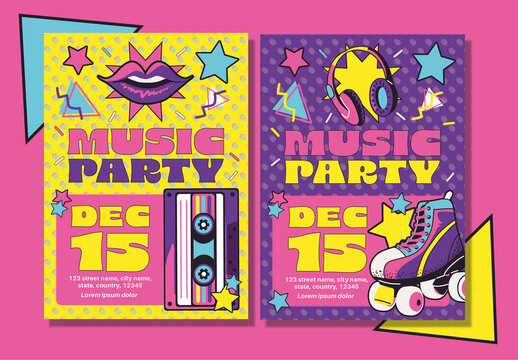 Vibrant Retro Pop Art Music Party Flyer Template