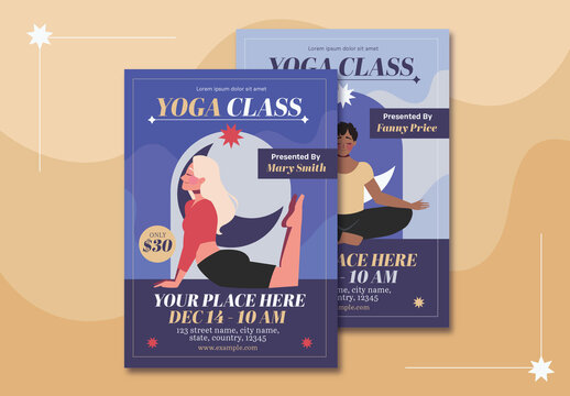 Blue Elegant Yoga Class Flyer Template