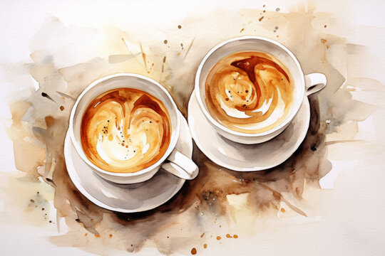Water color illustration of two cups of coffee
