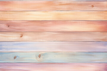 Light pastel wooden wall texture of faded rainbow colored horizontal planks, watercolor