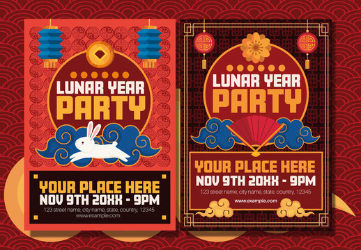 Red and Gold Lunar New Year Party Invitation