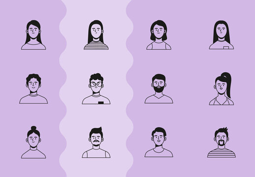 Minimalist Line Art Avatar Icons Set