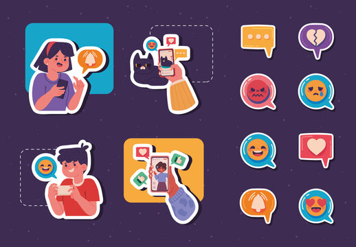 Social Media Interaction and Emoji Stickers Set