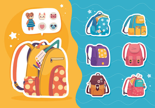 Colorful Cute School Backpacks Stickers Set