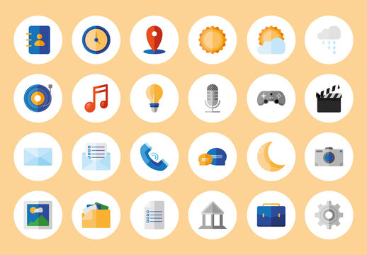 Modern Flat Multimedia and Communication Icons Set