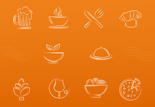 Minimalist Line Art Food and Drink Icons Set