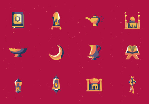 Elegant Ramadan and Islamic Culture Icons Set