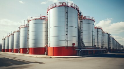 Obraz premium Industrial Spectrum: Large Colorful Storage Tanks and Silos in a Manufacturing Facility. Generative ai