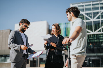 Obraz premium Diverse group discusses business expansion, marketing strategy, and project costs. Analyzing investments for successful achievements and innovative financial planning.