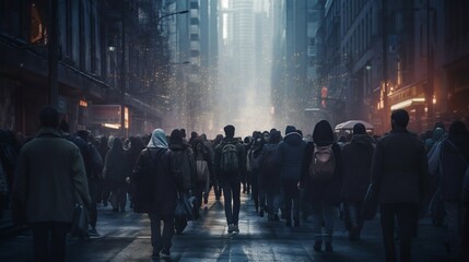 Urban Flow: Anonymous Crowd Bustling Through City Streets. Generative ai