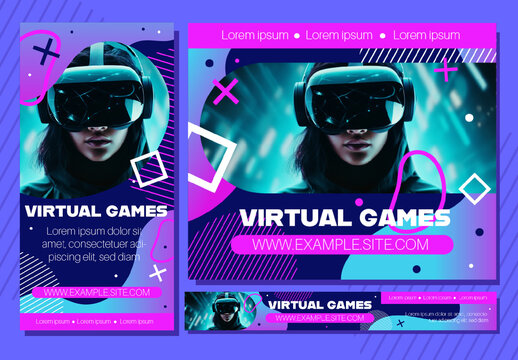 Blue and Purple Futuristic Virtual Gaming Banner Set