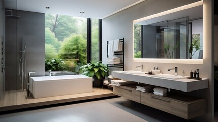 Contemporary Elegance: Sleek Bathroom Design in a Modern Home. Generative ai