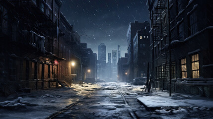 Empty City Street In Winter, Generative AI Illustration - obrazy, fototapety, plakaty