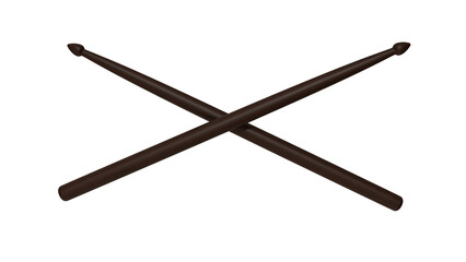 Pair of dark wood drumsticks isolated on transparent and white background. Music concept. 3D render
