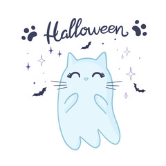 cute spirit flying cats. Pets for Halloween. A cartoon creepy children's character.