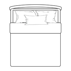 Single bed with pillow hand drawn outline doodle icon. Hotel furniture, household, sleeping and bedroom concept. Vector sketch illustration for print, web, mobile and infographics on white background.