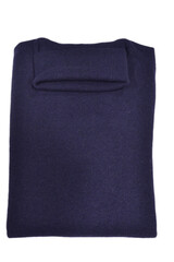 folded blue wool and cashmere turtleneck sweater on  a white  background  