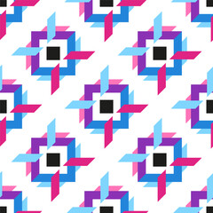 Seamless print with geometric elements. Squares and various elements are placed diagonally and create rhombuses