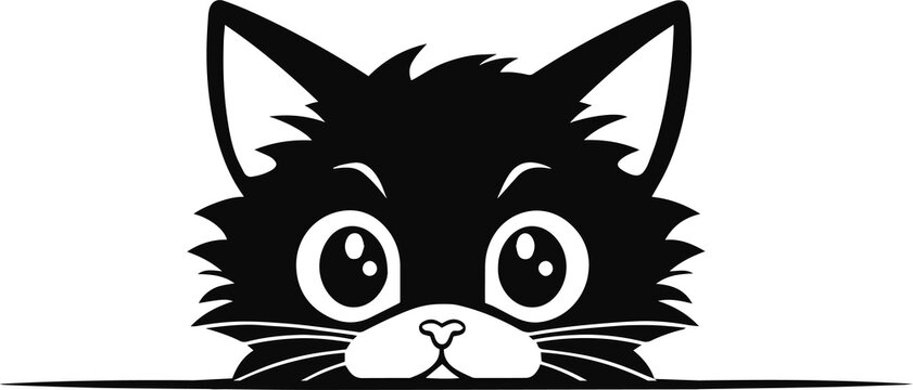 Peeking Cat illustration, Peeking Kitten Silhouette, Peeking Cats face, Fanny cat