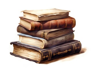 A painting of a stack of old books. Clipart on white background.