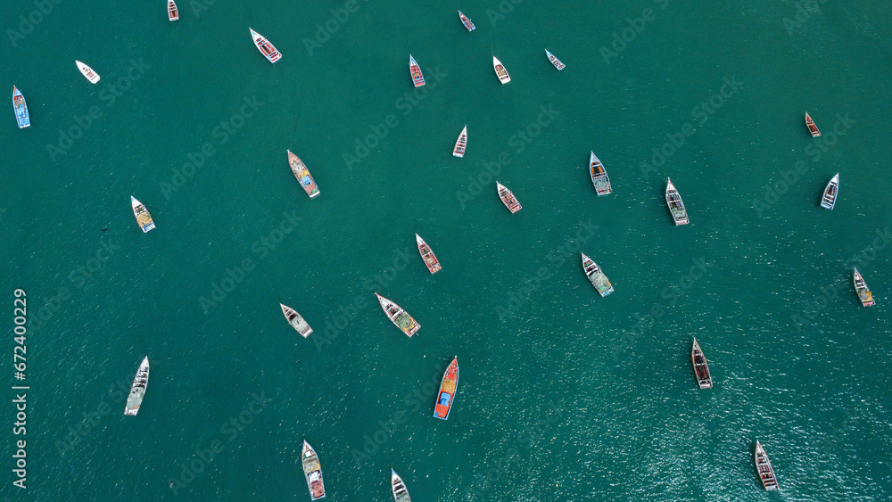 Wall mural photos of fishing boats on the beach, photos of different angles of fishing boats and details in the