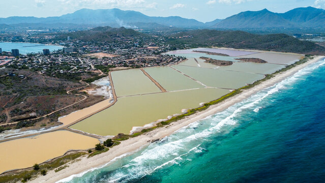 Pampatar Salt Flats, High point of view of the Pampatar salt flats in Margarita, Nueva Esparta, Venezuela