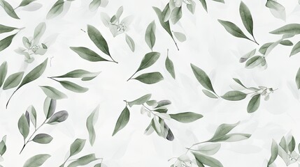  a close up of a pattern of leaves on a white background with green leaves on the left side of the image.  generative ai