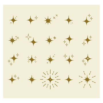Collection of different gold sparkles icons.	