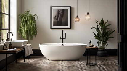 Fototapeta na wymiar Clean white minimalistic Bathroom with a bathtub