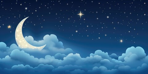 Obraz na płótnie Canvas A night sky with a crescent and stars. Good night background.