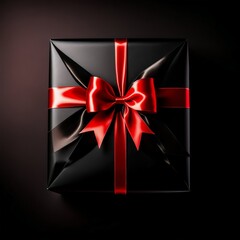 Black Gift With big Red Bow, Black Background