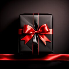 Black Gift With big Red Bow, Black Background