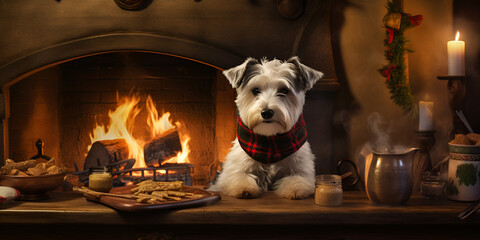 English Pub Heritage: Dalmatian by the Fireplace, Dalmatian Dog Enjoying the Warmth of the Pub Generative Ai
